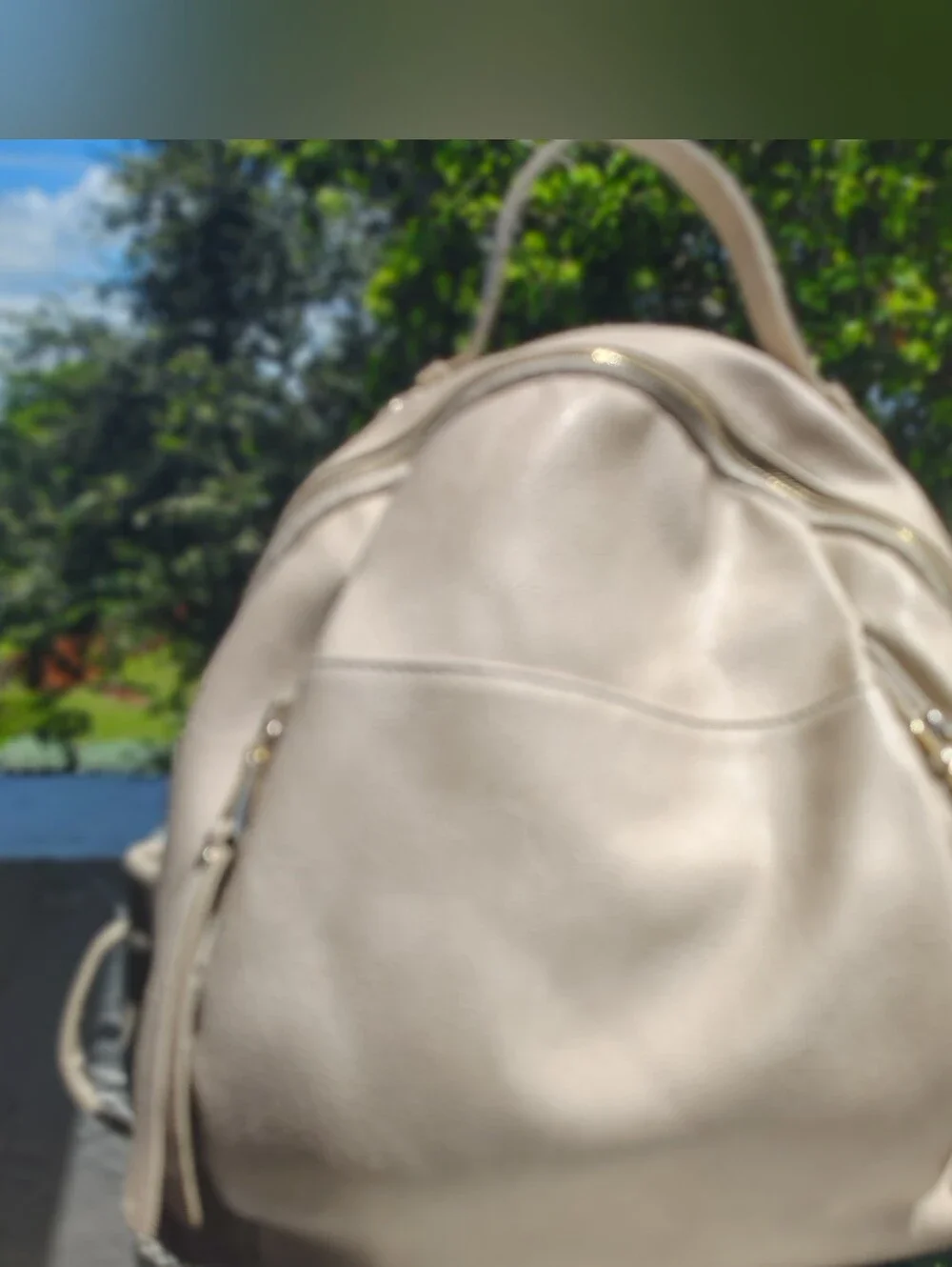 Neutral Faux Leather Backpack with Gold Hardware